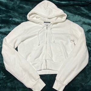 Brandy Melville crystal hoodie cropped white zip up jacket